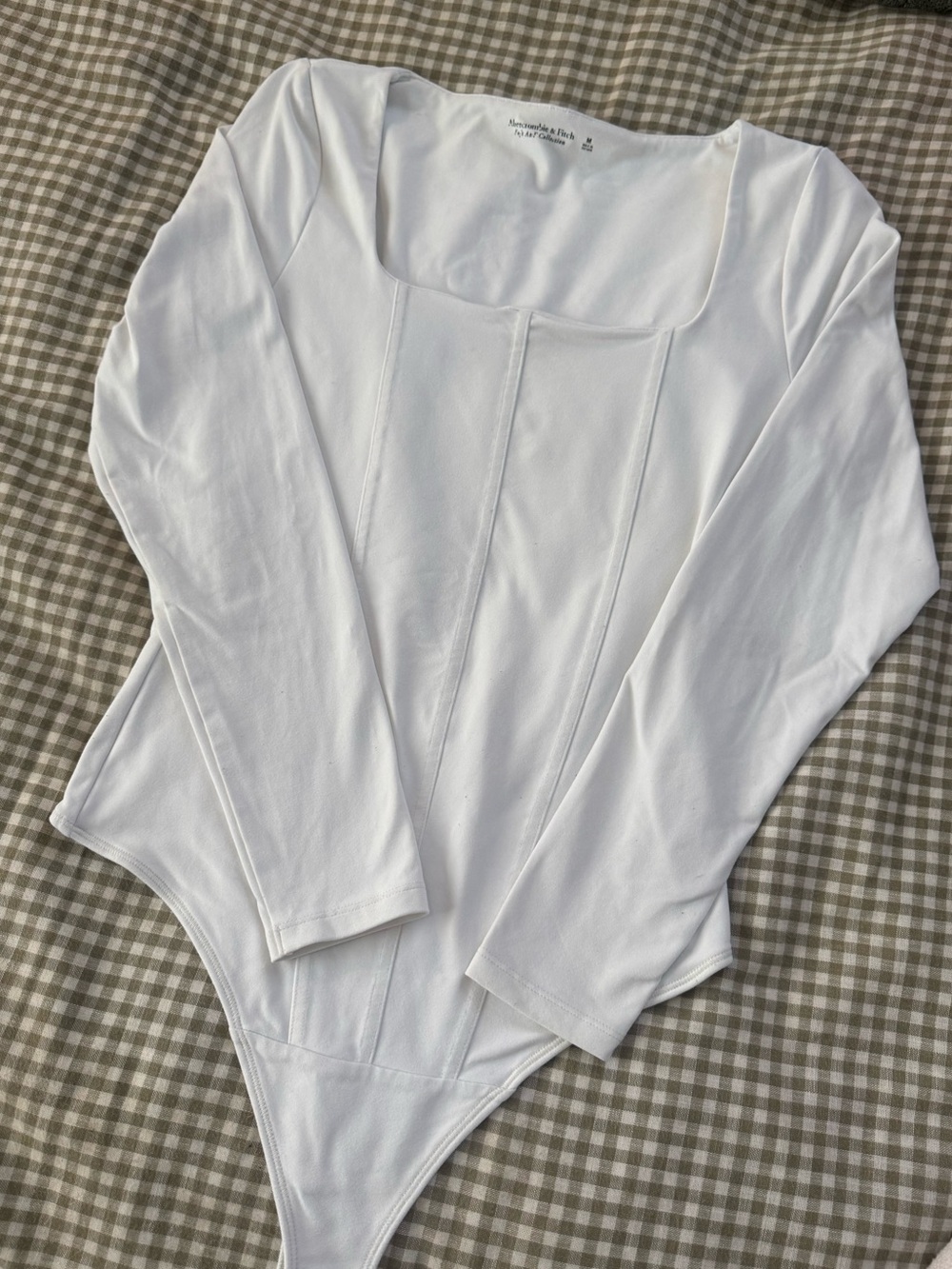Abercrombie & Fitch White Long-Sleeve Square Neck Seam-Detail Bodysuit - Picture 2 of 6